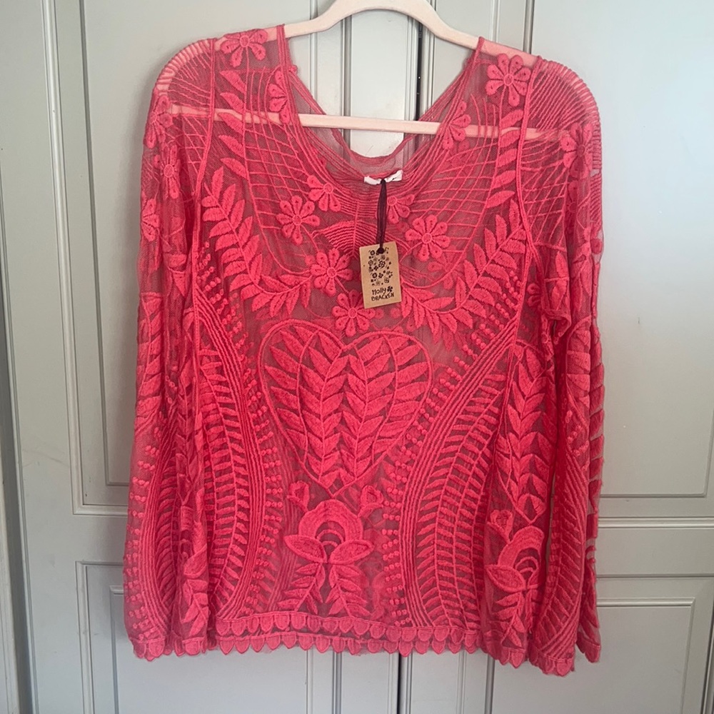 Molly Bracken coral knitted tunic top small medium nwt